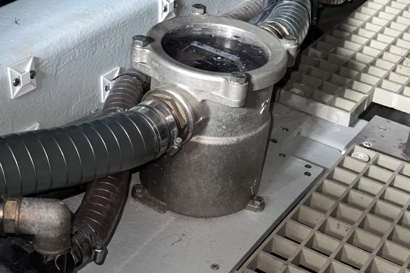 M2o Yacht Photos Pics Engine compartment of 2024 Fjord 53 XL with visible hoses and components.