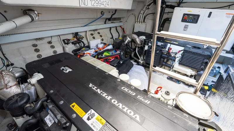 Belle Yacht Photos Pics Engine room of 2018 Cruisers Yachts 50 Cantius with Volvo Penta IPS 600.