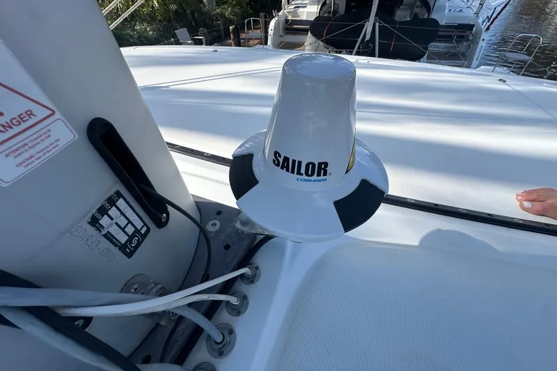 Bolubo Yacht Photos Pics Satellite communication equipment on 2019 Lagoon 42 catamaran deck.