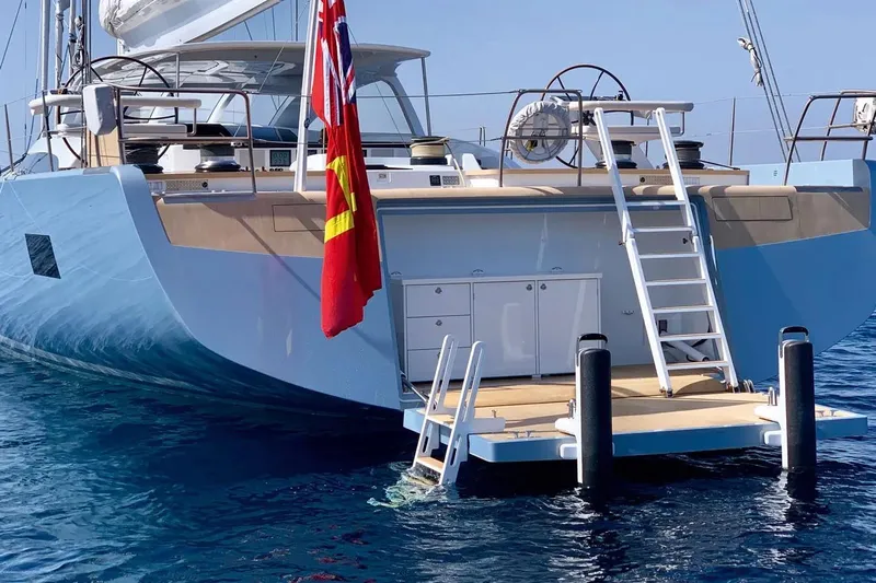 Liara Yacht Photos Pics Baltic Custom 112 yacht, 2019 model, with a sleek design and elegant deck features.