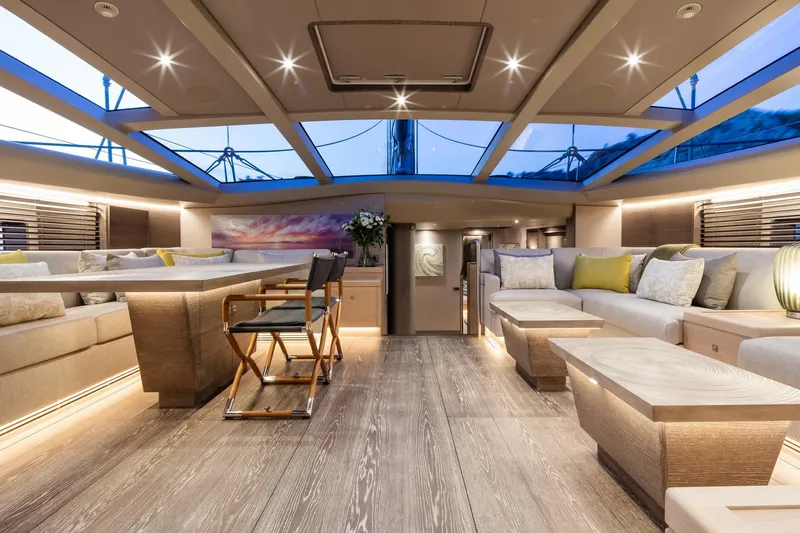 Liara Yacht Photos Pics Luxurious interior of 2019 Baltic Custom 112 yacht with modern design and elegant furnishings.