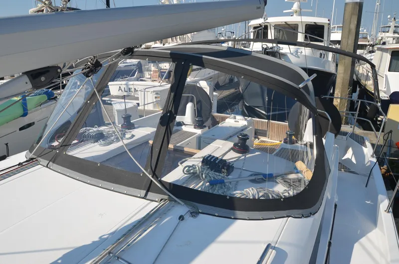 Her Intentions Yacht Photos Pics 2021 Jeanneau Sun Odyssey 440 sailboat with sleek design and modern cockpit features.