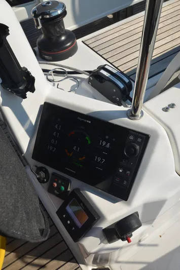 Her Intentions Yacht Photos Pics Jeanneau Sun Odyssey 440 cockpit with navigation instruments, 2021 model.