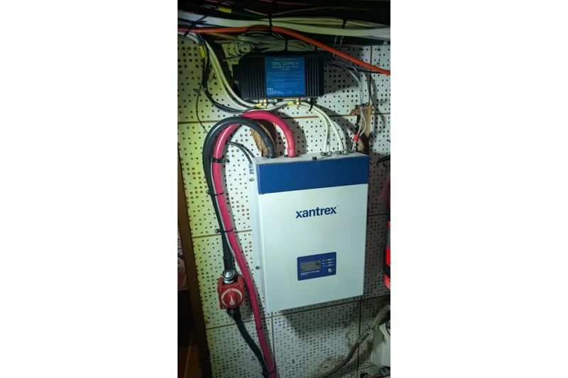 Moments Notice Yacht Photos Pics Electrical setup on 1981 Sea Ranger 47 boat with Xantrex inverter and wiring.
