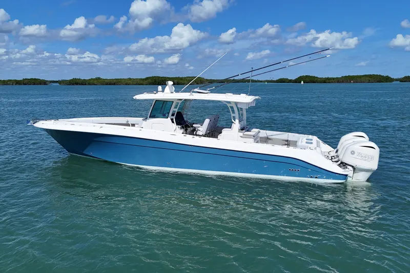  Yacht Photos Pics 2017 HCB 42 Siesta boat on calm blue water under a clear sky.