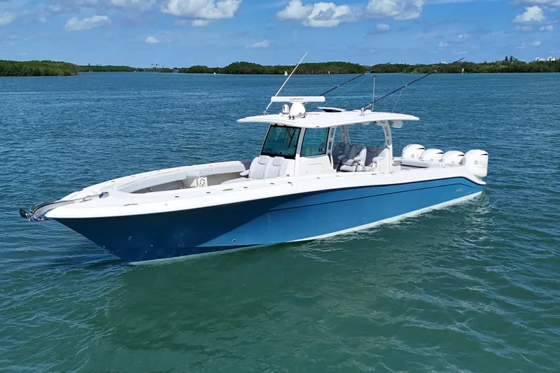  Yacht Photos Pics 2017 HCB 42 Siesta boat on calm blue water under a clear sky.