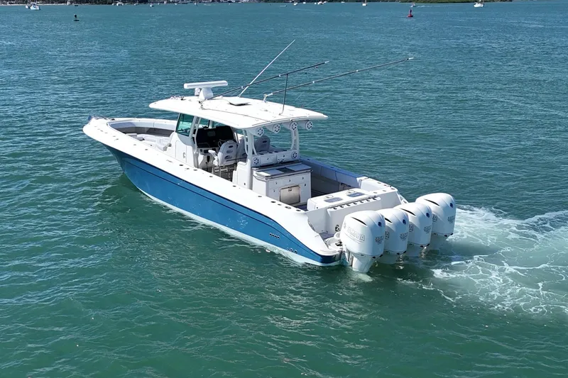  Yacht Photos Pics 2017 HCB 42 Siesta boat cruising on clear blue water.