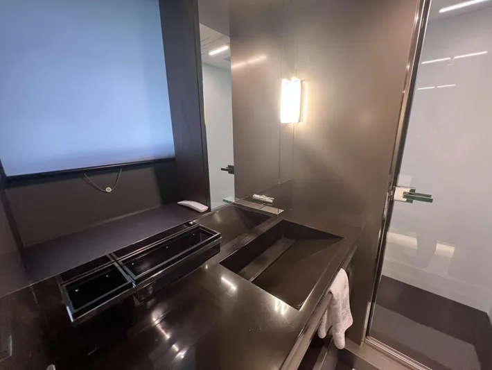  Yacht Photos Pics Luxurious bathroom interior on 2020 Ferretti Yachts 850, featuring sleek modern design.