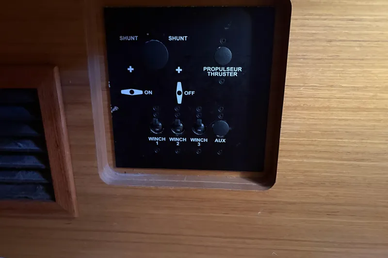 Star IV Yacht Photos Pics Control panel on a 2010 Jeanneau 50DS sailboat, featuring thruster and winch switches.