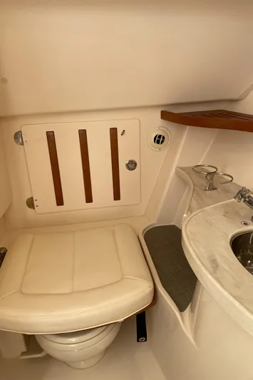 Lola Yacht Photos Pics 2017 Grady-White Freedom 375 boat interior with toilet and sink.