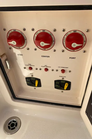 Lola Yacht Photos Pics Control panel of 2017 Grady-White Freedom 375 boat with switches and dials.