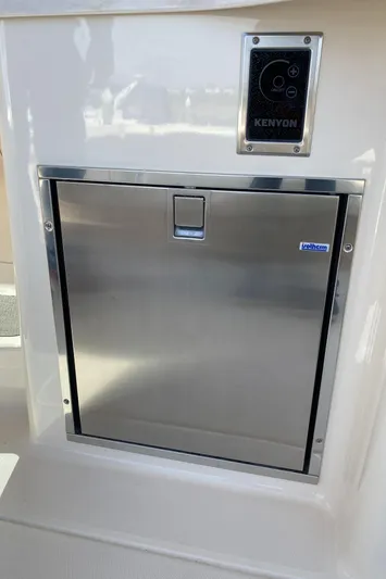 Lola Yacht Photos Pics Stainless steel appliance on 2017 Grady-White Freedom 375 boat, featuring Kenyon control panel.