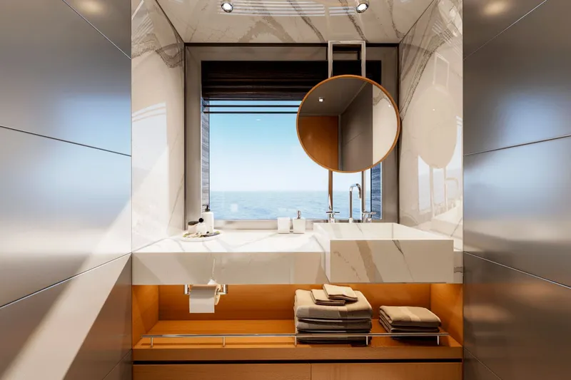  Yacht Photos Pics Luxurious bathroom on Ocean Alexander 35P yacht, year 2026.