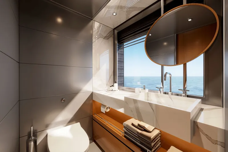  Yacht Photos Pics Luxurious bathroom on the Ocean Alexander 35P yacht, model year 2026.