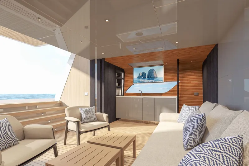  Yacht Photos Pics Luxurious interior of Ocean Alexander 35P yacht, model year 2026.