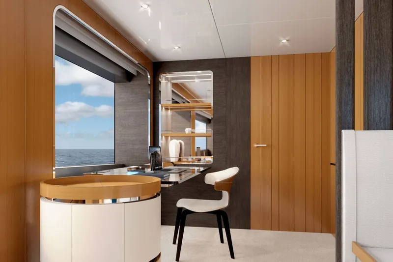  Yacht Photos Pics Luxurious interior of Ocean Alexander 35P yacht, model year 2026.