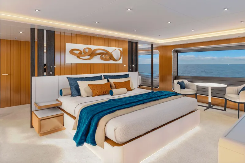  Yacht Photos Pics Luxurious cabin of Ocean Alexander 35P yacht, model year 2026.