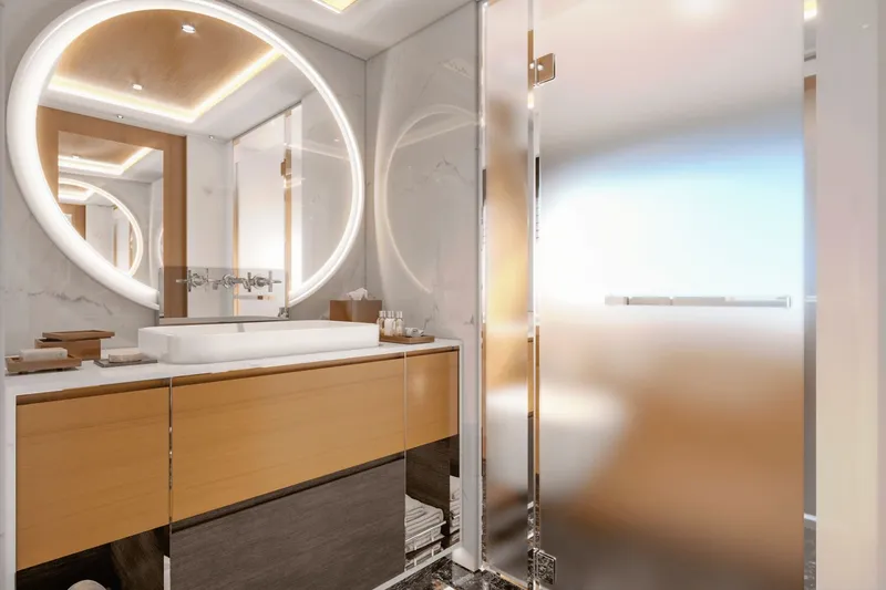  Yacht Photos Pics Luxurious bathroom in Ocean Alexander 35P yacht model 2026.