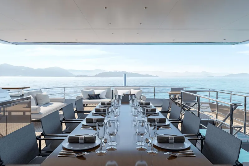  Yacht Photos Pics Luxurious dining area on Ocean Alexander 35P yacht, 2026 model.