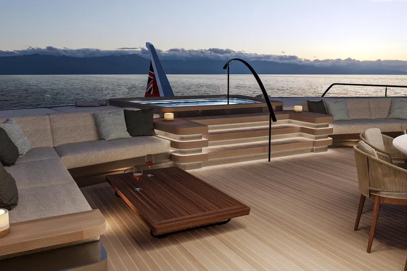  Yacht Photos Pics Luxurious Sunreef Ultima 111 yacht deck with elegant seating and ocean view, 2026 model.