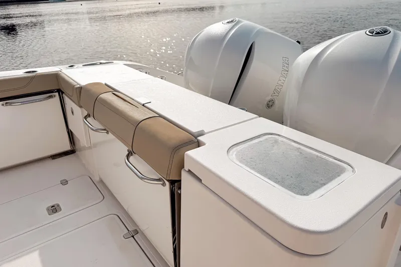  Yacht Photos Pics 2016 Pursuit OS 355 Offshore boat with Yamaha engines, featuring a sleek deck design.