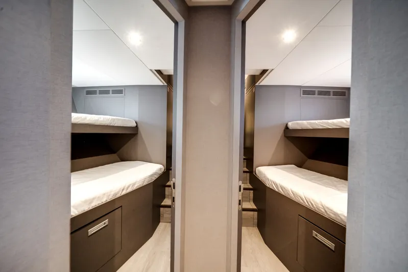  Yacht Photos Pics Interior of Ocean Alexander 35P yacht, 2026, featuring modern bunk beds.