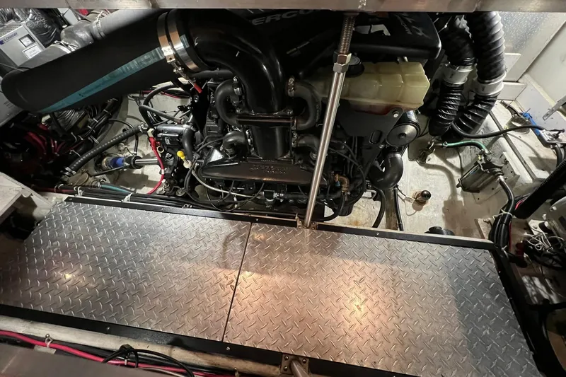  Yacht Photos Pics Engine room of a 2001 Carver 396 Motor Yacht with visible components and wiring.