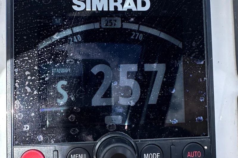 Uni Yacht Photos Pics Simrad navigation display on 2020 Fjord 44 Open, showing heading 257 degrees.