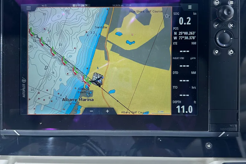 Uni Yacht Photos Pics Navigation display on a 2020 Fjord 44 Open, showing Albany Marina map.