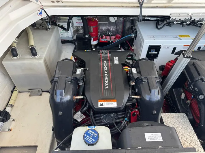 Bubbles Yacht Photos Pics Engine compartment of a 2016 Regal 35 Sport Coupe with Volvo Penta engine.