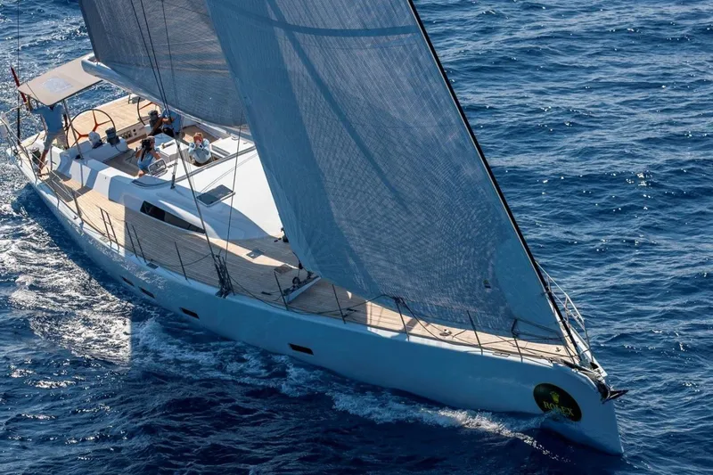 Ikigai Yacht Photos Pics Sailing yacht JFA/Vitters 82 from 2002 gliding on blue ocean waters.