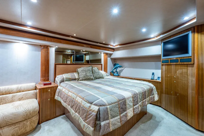 Reel Estate Yacht Photos Pics Viking 74 Convertible Reel Estate - Master Stateroom, Walkaround Berth, TV