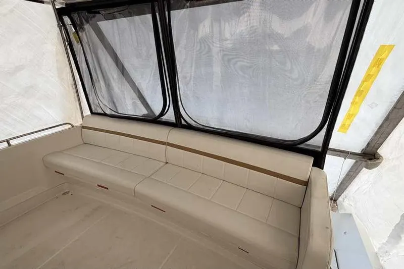  Yacht Photos Pics Interior seating of 2006 Carver 41 Cockpit Motor Yacht with beige upholstery.