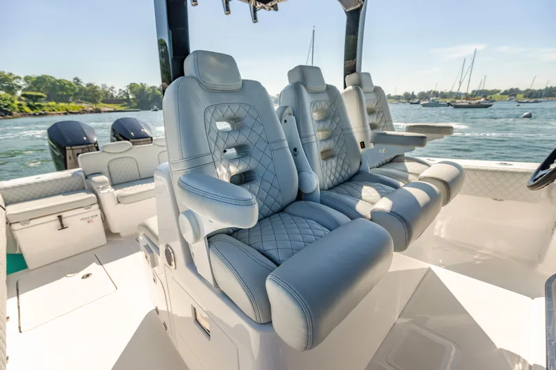  Yacht Photos Pics Luxurious seating on the 2024 HCB 39 Speciale boat, featuring premium upholstery and ergonomic design.