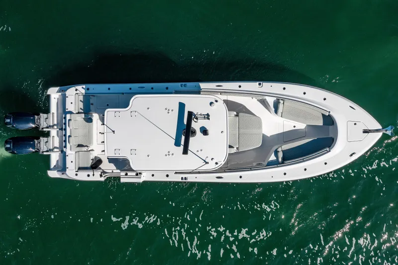  Yacht Photos Pics Aerial view of 2024 HCB 39 Speciale boat on water.