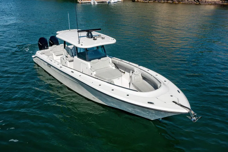  Yacht Photos Pics 2024 HCB 39 Speciale boat on water, white exterior, luxury center console.