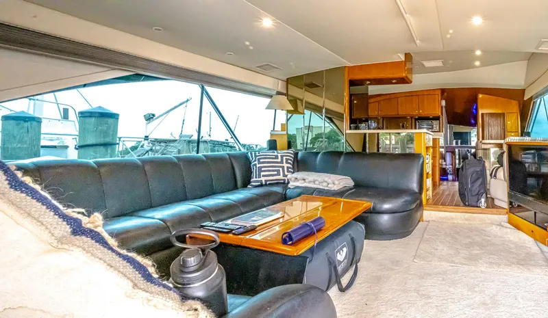 Double Down Yacht Photos Pics Luxurious interior of 1997 Ocean Yachts 60 Super Sport EB with leather seating and modern amenities.