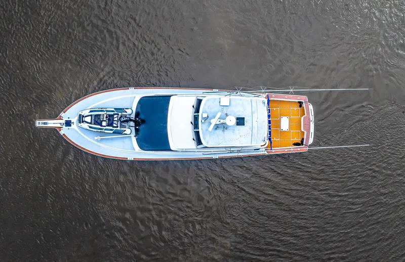 Double Down Yacht Photos Pics Aerial view of 1997 Ocean Yachts 60 Super Sport EB on water.