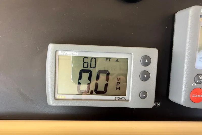 Landfall Yacht Photos Pics Raymarine ST40 display on 2013 Greenline 33, showing 6.0 feet depth, 0.0 MPH speed.