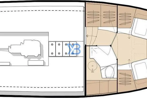 Landfall Yacht Photos Pics Floor plan of 2013 Greenline 33 boat, showcasing interior layout and engine placement.