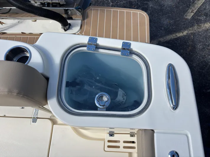  Yacht Photos Pics Livewell on 2025 Scout 260 LXF boat, featuring sleek design and chrome accents.