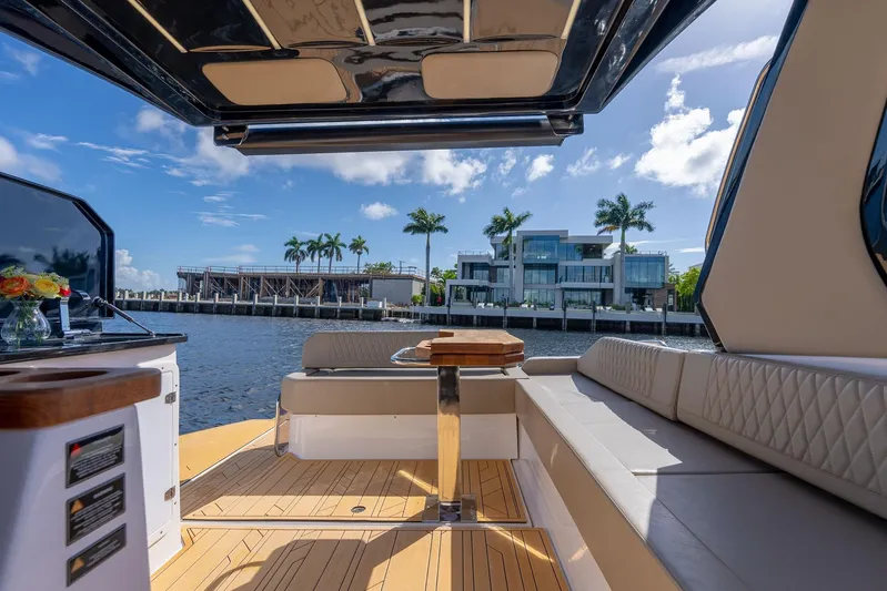 Custom Order Your 347 Today! Yacht Photos Pics Luxurious Hanover 347 yacht interior with waterfront view, modern seating, and elegant design, 2026 model.