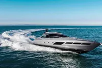 Luxury Pershing 8X yacht cruising on open sea, 2020 model.