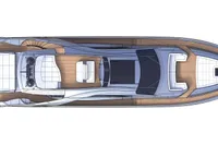 Top view of 2020 Pershing 8X yacht design, showcasing sleek deck layout and modern features.