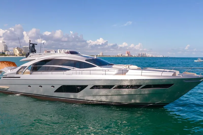 Alexandra Yacht Photos Pics Luxury 2020 Pershing 8X yacht cruising on clear blue waters.