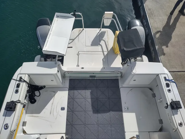 Ocelot Yacht Photos Pics 2005 Glacier Bay 3490 Ocean Runner boat, aerial view of deck and seating area.