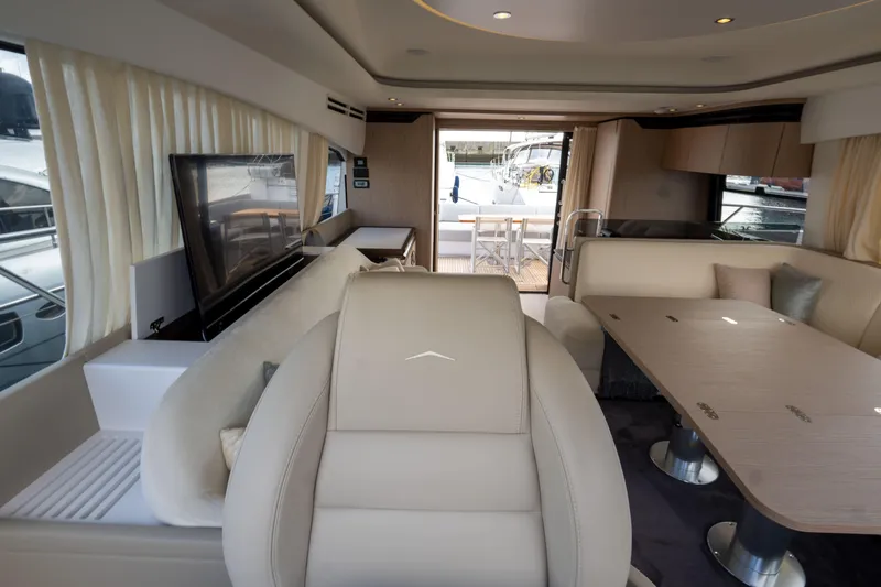  Yacht Photos Pics Luxurious interior of 2022 Azimut Fly 53 yacht with elegant seating and modern design.