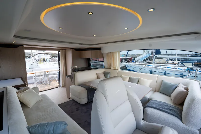  Yacht Photos Pics Luxurious interior of 2022 Azimut Fly 53 yacht with elegant seating and modern design.
