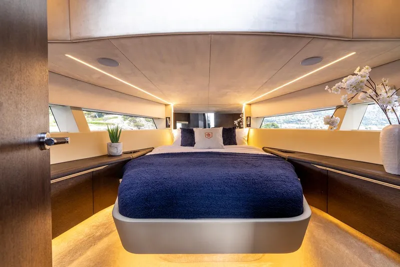  Yacht Photos Pics Luxurious interior of 2023 Bekkers Yachts Azur 45HT with elegant bedroom design.