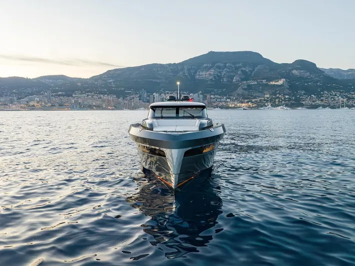  Yacht Photos Pics 2023 Bekkers Yachts Azur 45HT cruising on serene waters with mountainous backdrop.